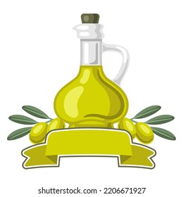 Illustration of olive oil label. Image for culinary and agriculture.