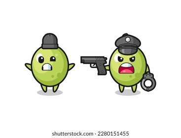 ilustración del ladrón de olivos con las manos arriba pillada por la policía, diseño de estilo lindo para camiseta, pegatina, elemento logo