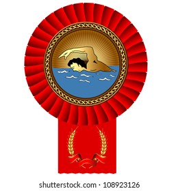 illustration olympiad swimmer gold medal red tape