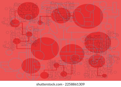 illustration on abstract background combination of blue lines and red circles