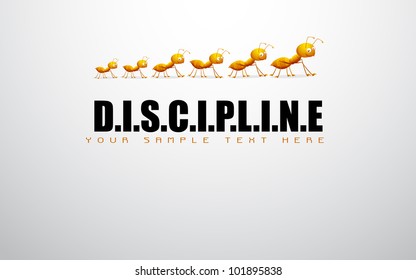 Illustration On Ant In Queue On Motivational Discipline Background