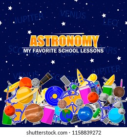 Illustration on the astronomy school theme. All elements are located on different layers and can be easily manipulated.
