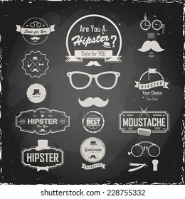 Illustration on a blackboard. Hipster style Set of hipster vintage retro labels. Logo set.