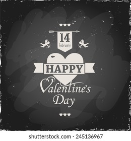 Illustration on a blackboard. Typographic composition  Happy Valentine's Day. Greeting card.