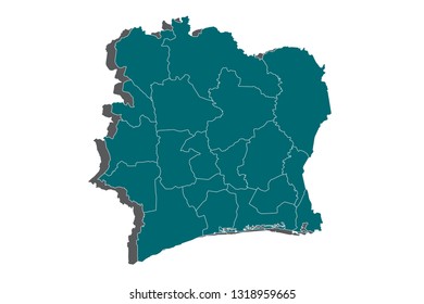 An Illustration on an Blue background of Cote Divoire, ivoryCoast map - blue pastel graphic background . Vector illustration eps 10. - Vector