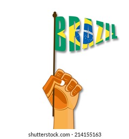 Illustration on Brazil Flag in hand Abstract background