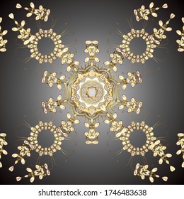 Illustration on brown and gray colors. Seamless. Patterned carpet with a border frame. Vector illustration. Colorful oriental mosaic with a classic traditional flower motif and geometric ornament.