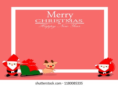 Illustration on Christmas background. Santa and a reindeer in the corner of a page.