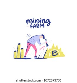 Illustration on cryptocurrency and mining farm