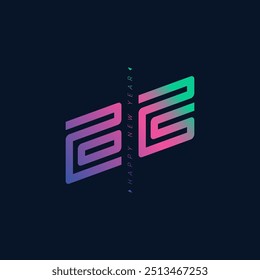 Illustration on dark background. Happy New Year 2025. Brochure or calendar cover design template. Modern gradient. Cover of business diary with wishes and inscription 2025 looks like hieroglyph.