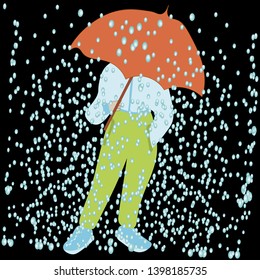 illustration on a dark background of a man with an umbrella raindrops vector graphic