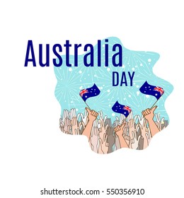 Illustration on the day of Australia with hand thumbs up and the flag of Australia in the background a lot of hands and salute