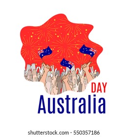 Illustration on the day of Australia with hand thumbs up and the flag of Australia in the background a lot of hands and salute