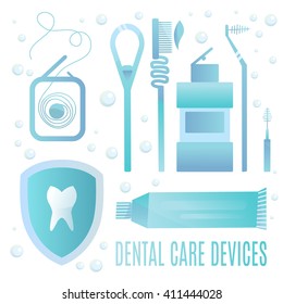 Illustration on   dental hygiene theme. All objects are conveniently grouped  and are easily editable. Background pattern is horizontally seamless