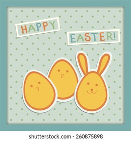 Illustration on easter eggs (birds and bunny). Eps 10.