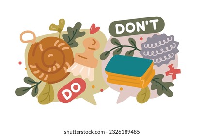 An illustration on an ecological theme is an alternative to a sponge for washing dishes. Flat illustrations sponge and brush in twigs.
