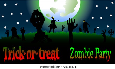 Illustration on a Halloween Zombie Party theme on green background. Vector Illustration.