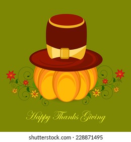 Illustration on Happy Thanksgiving Day floral background with Pumpkin