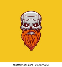 Illustration on logo theme for steel skull head with beard
