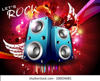 Illustration on a musical theme colorful lights abstract background  with speaker and wings.EPS 10, can be use as banner, flyer or poster for disco party and other events.