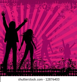 Illustration on a musical theme with flower, girls & boy 5