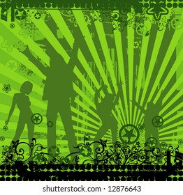 Illustration on a musical theme with flower, girls & boy 4