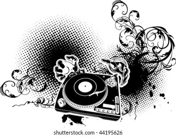 Illustration on a musical theme with turntable