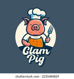 illustration on Pig chef logo mascot for pork grill bbq restaurant branding concept