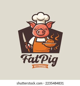 illustration on Pig chef logo mascot for pork grill bbq restaurant branding concept