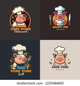 illustration on Pig chef logo mascot for pork grill bbq restaurant branding concept