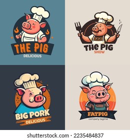 illustration on Pig chef logo mascot for pork grill bbq restaurant branding concept