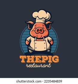 illustration on Pig chef logo mascot for pork grill bbq restaurant branding concept