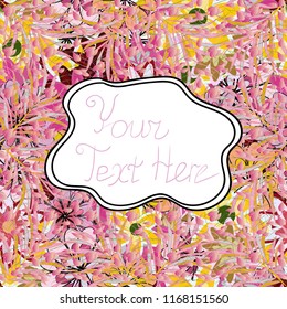 Illustration on pink, white and neutral colors. Vector illustration. Seamless background pattern. Imitation of a abstract vintage lettering. Unreadable text.