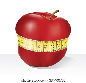 Illustration on red apple and measuring tape - slimming