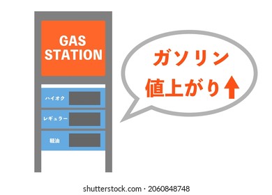 Illustration on rising gasoline prices. Translation: gasoline. Price increase. Regular. High-octane. Diesel oil.