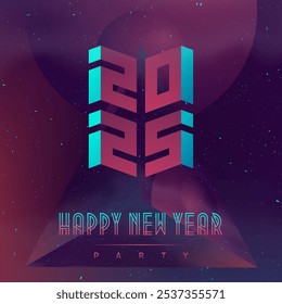 Illustration on the space theme. Abstract planets. Futuristic design poster with abstract elements in dark space. Applicable for covers, placards, music posters and dj flyers. Happy New Year 2025.