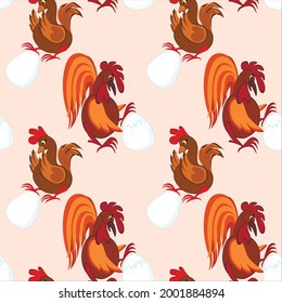 Illustration on a square background - rooster, chicken,...
