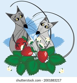 Ilustración en un fondo cuadrado - amantes estilizados del ratón - gráficos. Día de San Valentín, regalo, felicitaciones, amor.