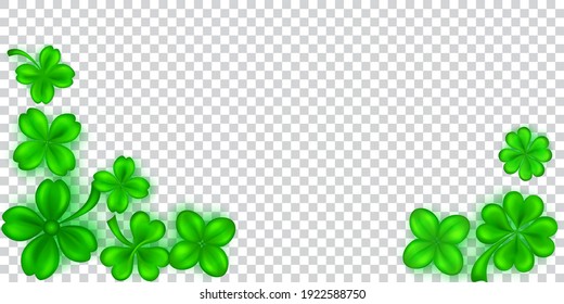 Illustration on St. Patrick's Day made of realistic clover leaves in green colors with shadows on transparent background