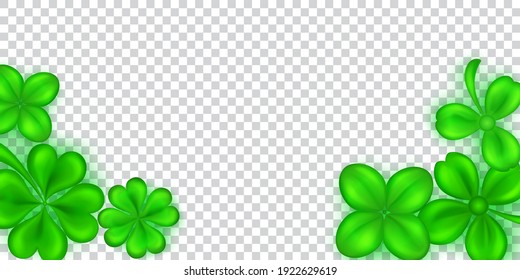 Illustration on St. Patrick's Day made of realistic clover leaves in green colors with shadows on transparent background