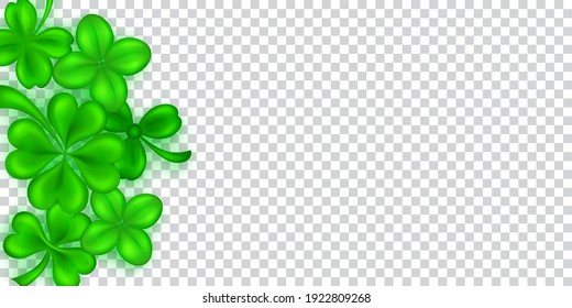 Illustration on St. Patrick's Day made of realistic clover leaves in green colors with shadows on transparent background