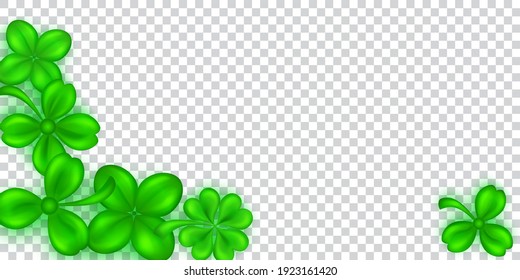 Illustration on St. Patrick's Day made of realistic clover leaves in green colors with shadows on transparent background