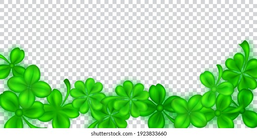 Illustration on St. Patrick's Day made of realistic clover leaves in green colors with shadows on transparent background