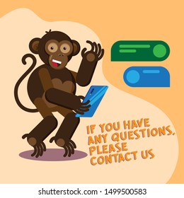 Illustration on the stages of the order, the customer conducting the order, the monkey tells the steps of the order