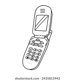 Illustration on a theme from the 2000s. Vector image for printing on merch. Vector Line illustration of the Flip Phone. 2000s vibes.