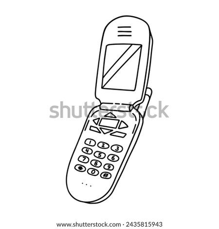 Illustration on a theme from the 2000s. Vector image for printing on merch. Vector Line illustration of the Flip Phone. 2000s vibes.