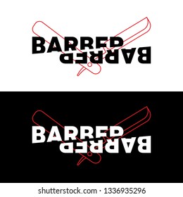 illustration on the theme of the barbershop, a sharp razor cuts the inscription