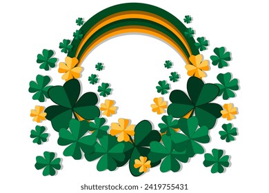 Illustration on theme beautiful shape banner in style paper cut for celebrate holiday patricks day, decorative paper cut consisting of many design elements patricks day, patricks day from paper cut