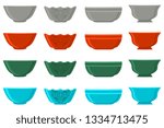 Illustration on theme big colored set different types bowl, empty plates various size. Bowl pattern consisting of collection empty plate for organic health feed. Empty plate, bowl to exquisite gourmet