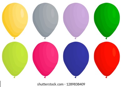 Illustration on theme big colored set different types inflatable rubber balloons, various size baloons. Balloon consisting of collection accessory baloon to celebrate holiday. Baloon ball as balloon.